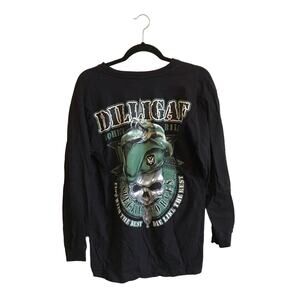 Dilligaf L black long sleeve t-shirt men skull biker punk green casual
